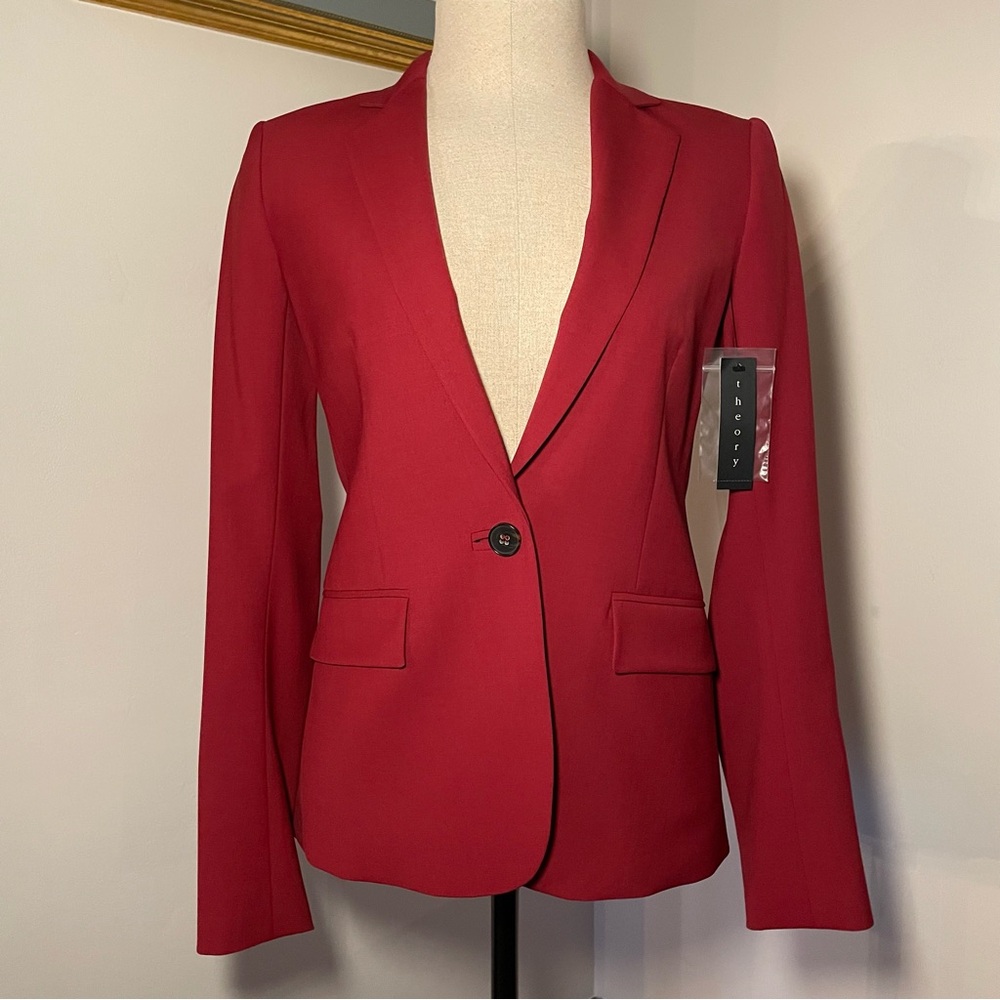 Theory Gabrielle Flame Red Women's Blazer Size: 00 - Picture 8 of 9